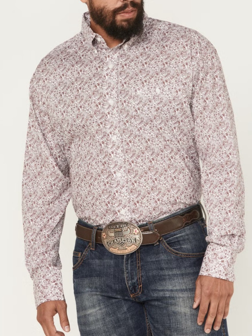 Wrangler Men's Paisley Print Western Long-Sleeve Button Down Shirt Size M